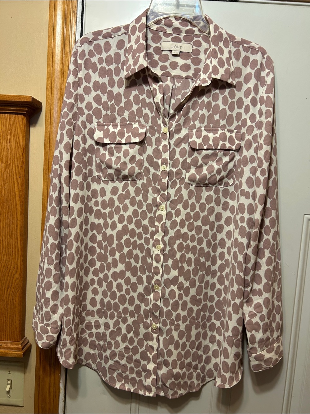 LOFT Dot Print Button-Down Blouse L M